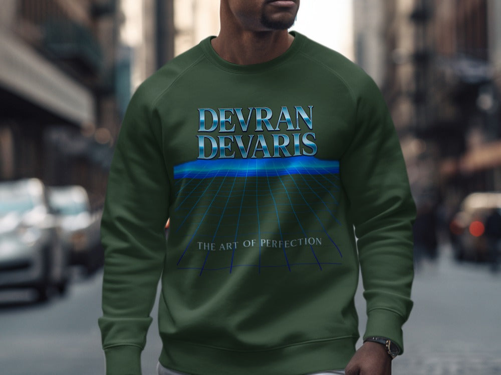 Forest Green — Forest green Devran Devaris retro sci-fi grid sweatshirt, unisex crewneck, cosy fleece, everyday streetwear essential.