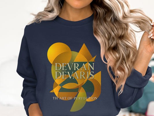 Luxury Devran Devaris abstract art sweatshirt featuring a bold geometric design. Premium cotton blend crewneck jumper made in the UK, perfect for modern art lovers seeking unique statement fashion with minimalist style and exceptional comfort.