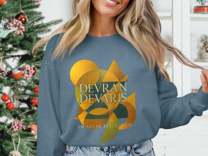 Limited edition Devran Devaris jumper from the exclusive Art of Perfection collection. Abstract geometric artwork printed on premium cotton sweatshirt, combining modern art style with wearable luxury for creative fashion lovers.