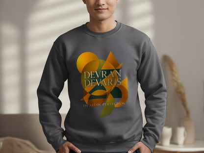Modern art jumper showcasing abstract geometric lines in a balanced minimalist style. Designed by Devran Devaris for those seeking fashion that merges creativity and structure, combining premium comfort with artistic sophistication.